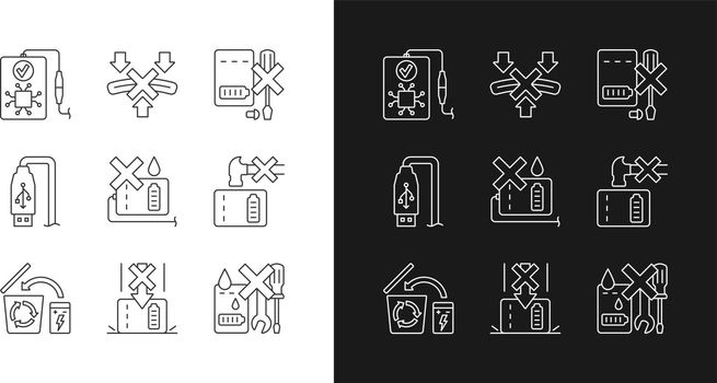 Power bank instruction linear manual label icons set for dark and light mode