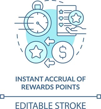 Instant accrual of rewards points blue concept icon