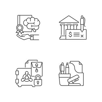 Corporate intellectual property linear icons set