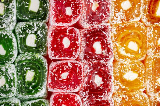 Background of rows of colorful Turkish Delight sweets