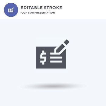 Cheque icon vector, filled flat sign, solid pictogram isolated on white, logo illustration. Cheque icon for presentation.