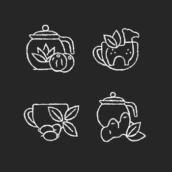 Medicinal tea chalk white icons set on dark background