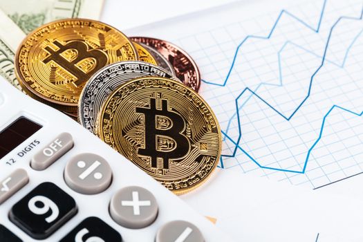 bitcoin, chart and us dollar. Finance trading. creative photo.