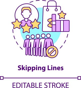 Skipping lines concept icon. Perks and benefits of loyalty program abstract idea thin line illustration. Skipping checkout line in store. Vector isolated outline color drawing. Editable stroke