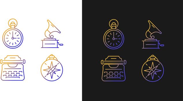 Old-fashioned items gradient icons set for dark and light mode