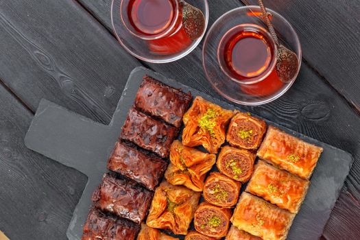 Traditional Baklava on Wooden Table. creative photo