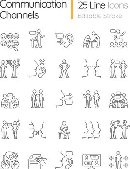 Communication channel linear icons set