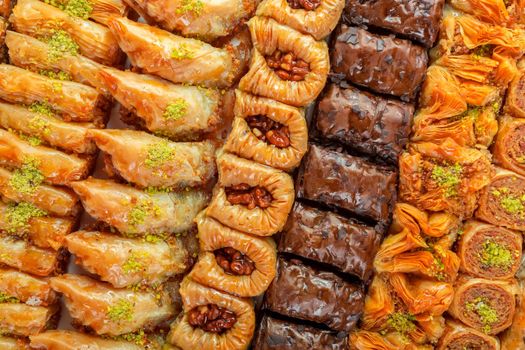 Turkish Dessert Baklava. close up. creative photo.