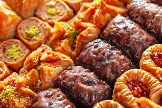 Turkish Dessert Baklava close up. creative photo.