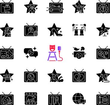 TV show black glyph icons set on white space