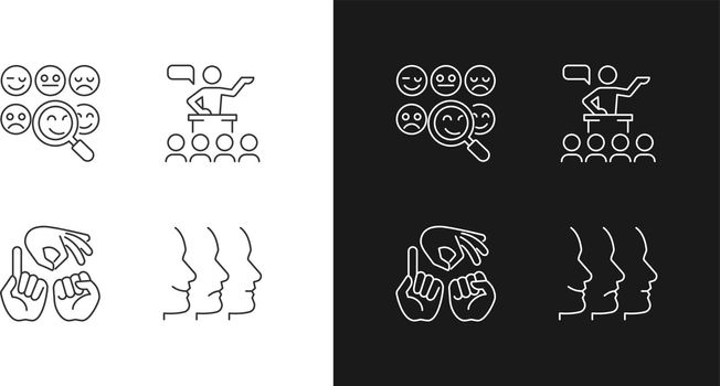 Building relationships with people linear icons set for dark and light mode