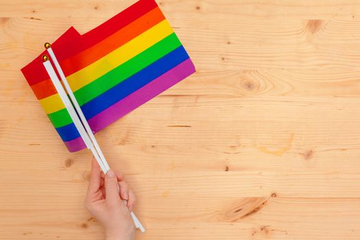 flags of the LGBT community in a hand