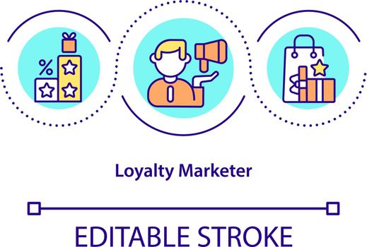 Loyalty marketer concept icon. Loyalty program optimization abstract idea thin line illustration. Clients retention. Benefit management. Vector isolated outline color drawing. Editable stroke