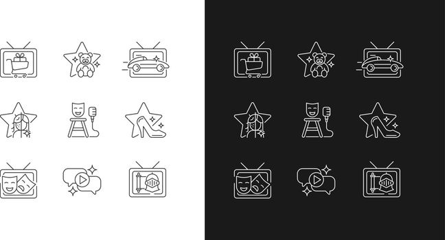 Television show linear icons set for dark and light mode