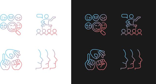 Building relationships with people gradient icons set for dark and light mode