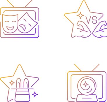 TV shows genres gradient linear vector icons set