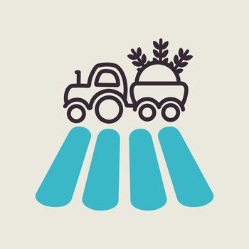 Tractor on field flat isolated icon
