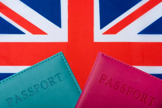Against the background of the Flag of great Britain are passports.