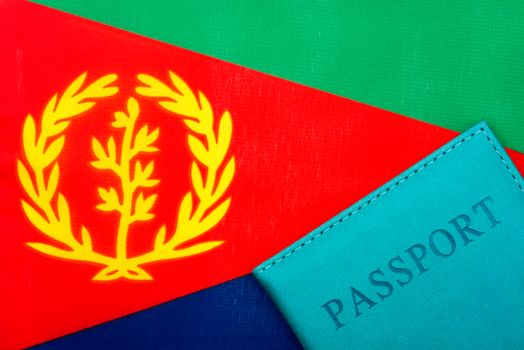 On the background of the flag of Eritrea is a passport.