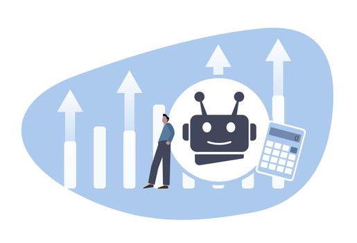 AI in Finance industry concept. Assessing machine learning in financial services - Risk Assessment, Fraud Detection And Management, Financial Advisory Services and Trading. Vector flat illustration