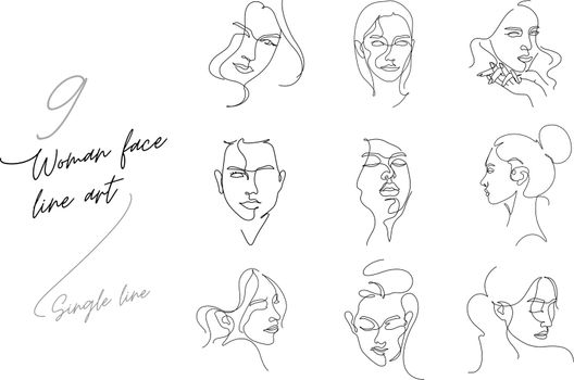 woman face line art single line vector set illustration