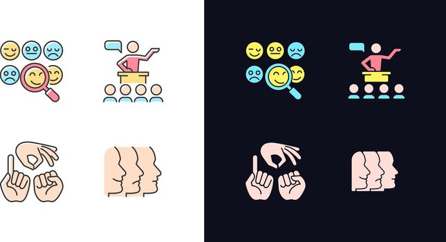 Building relationships with people light and dark theme RGB color icons set