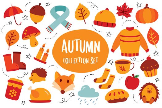 Autumn collection set flat color style. Autumn season icon.