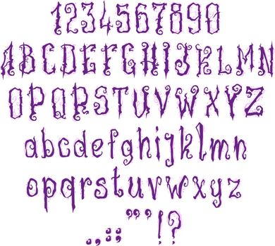 Handrawn gothic violet alphabet font
