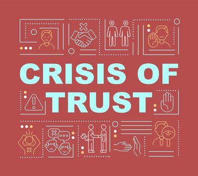 Crisis of trust and global scam word concepts banner