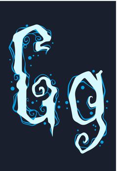 Handrawn design font of blue gothic curly letter G