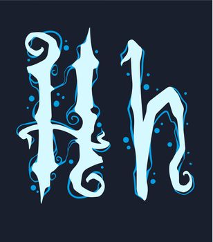 Handrawn design font of blue gothic curly letter H