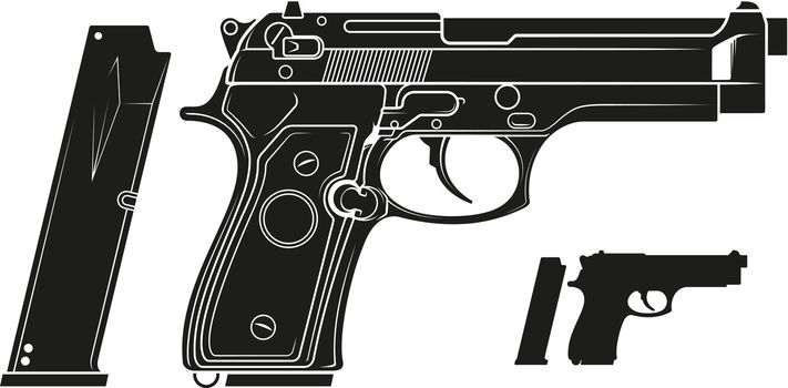 Graphic silhouette handgun pistol with ammo clip