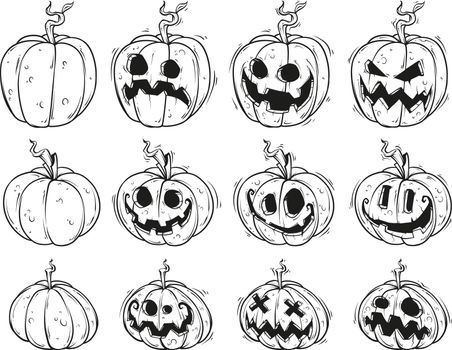 Cartoon halloween pumpkins vector set
