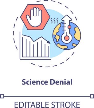 Science denial concept icon. Global warming controversy. Arguments and positions. Climate change skepticism abstract idea thin line illustration. Vector isolated outline color drawing. Editable stroke