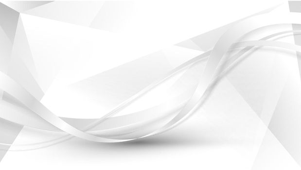Abstract white ribbon wave lines on low polygon background