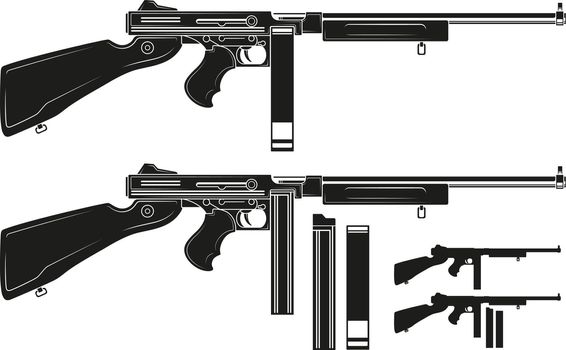 Graphic retro submachine gun with ammo clip