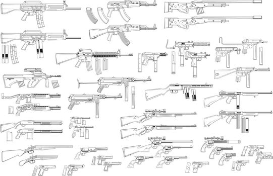 Graphic black and white weapon and firearm icons