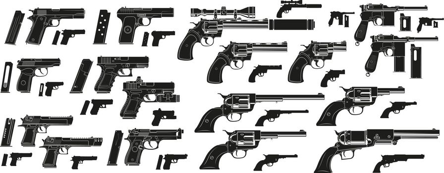 Graphic silhouette handgun pistols and revolvers