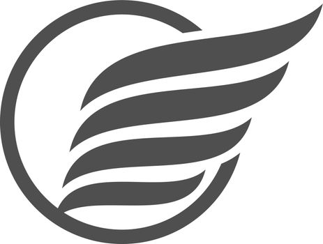 Wing in circle. Stylized logo with stripe feathers in ring