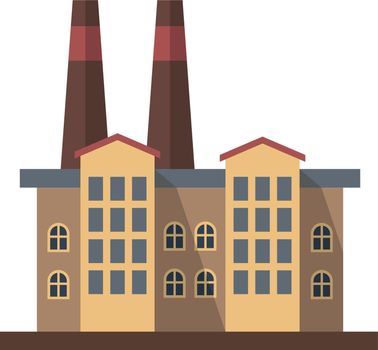 Industrial building with chimney pipes. Factory flat icon