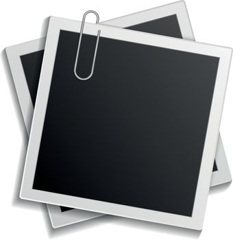 Photos template. Pair of square cards. Frame with paper clip