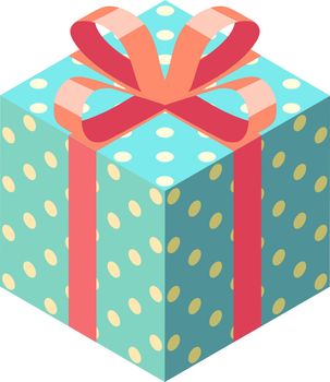 Bright wrapped gift box with red bow in flat isometric style