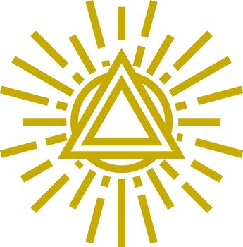 Triangle on shining sun. Decorative symbol in vintage style