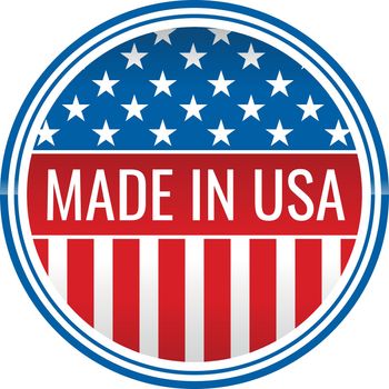 Made in USA emblem. Round logo with american flag
