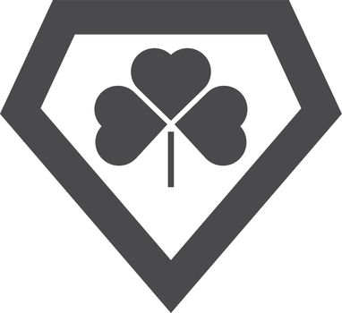 Shield with clover icon. Black superhero emblem symbol
