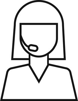 Woman in headset icon. Head with mic symbol