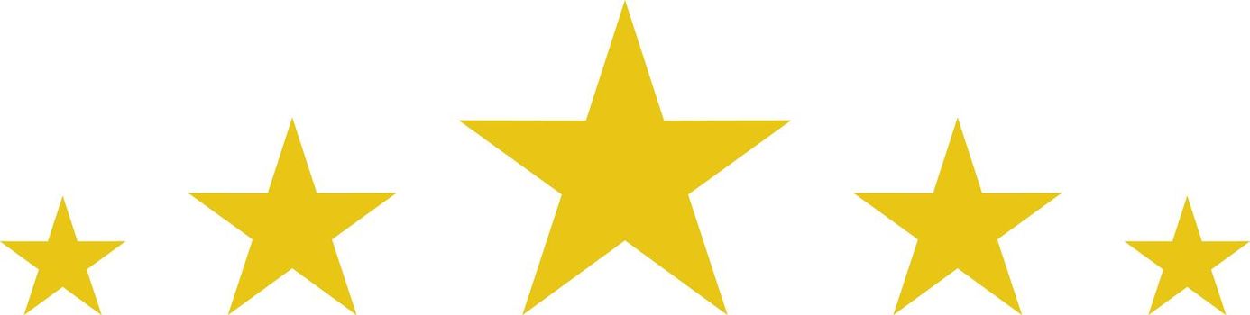 Five golden stars. Celebration decorative element. Success symbol isolated on white background