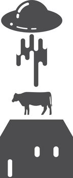 Ufo abduct cow from farm. Black barn silhouette