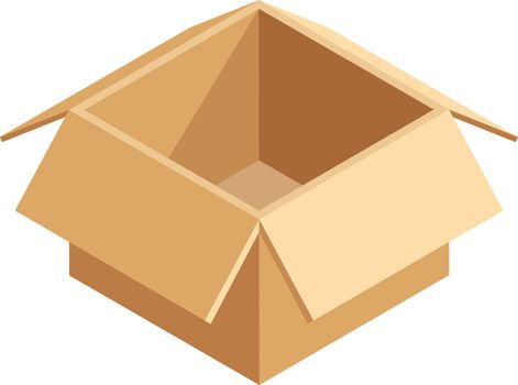 Open cube box. Isometric cardboard parcel package