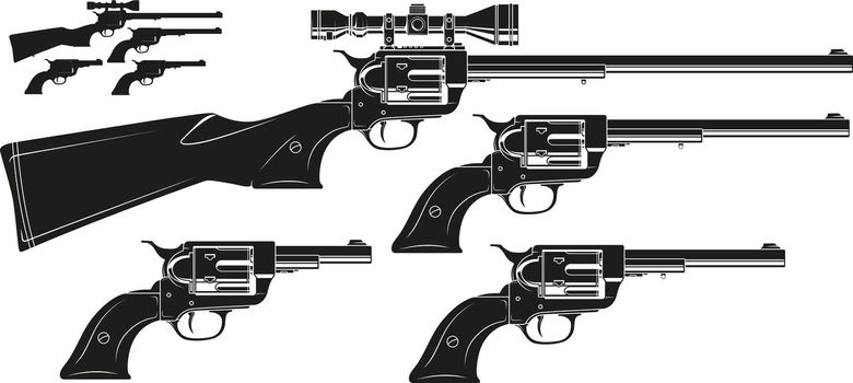 Graphic silhouette old revolver with optical sight